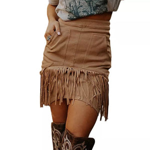 Soft Brown Skirt with Tassels and Pockets!